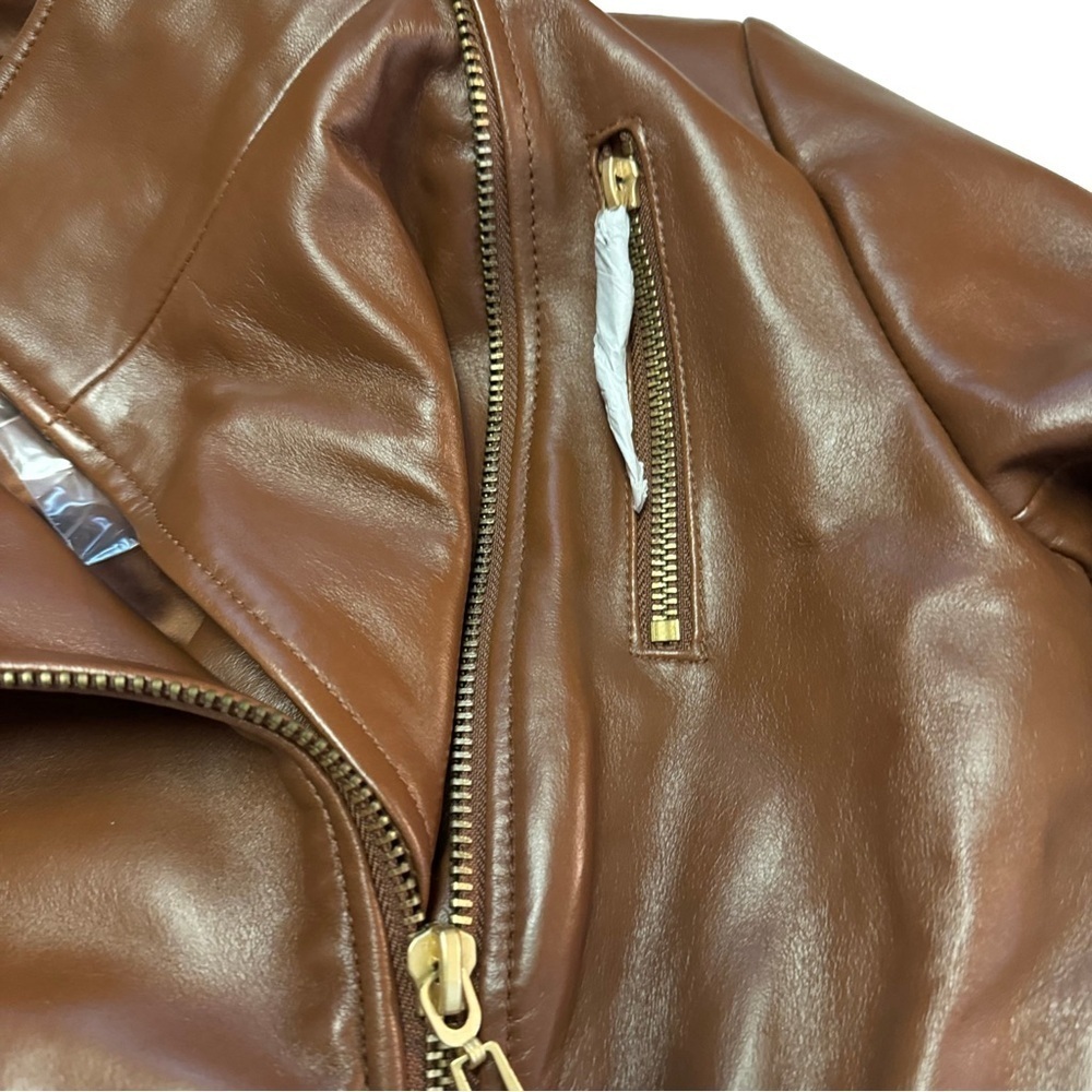G.I.L.I. Leather Jacket with Zipper Details Size 4 British Tan NWT - Picture 9 of 16